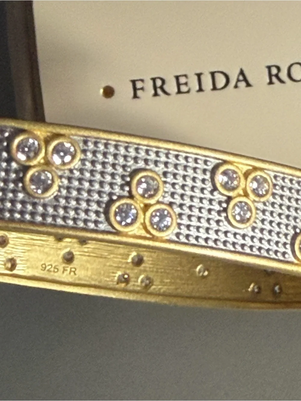 Freida Rothman Gold over Silver 925 Crystal Bangle Bracelet, NWT